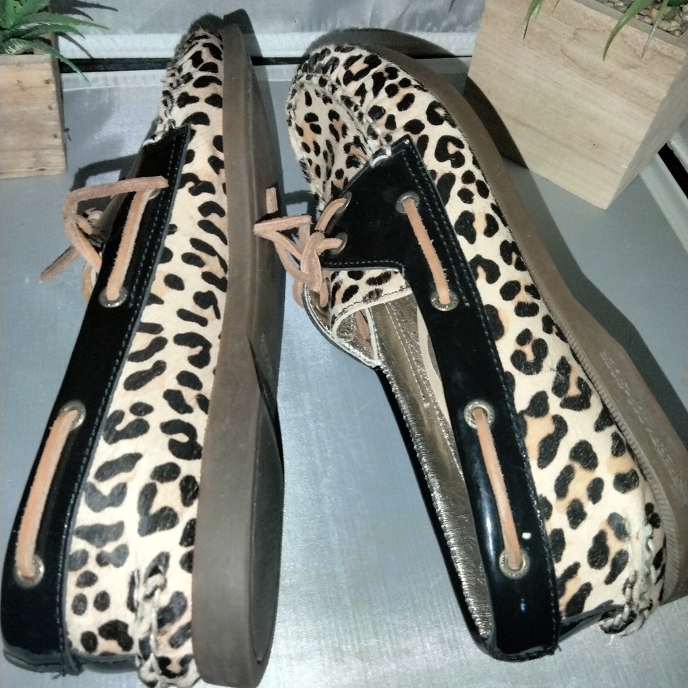 Sperry topsider leathee leopard print shoes size 10 non-marking - Picture 3 of 10